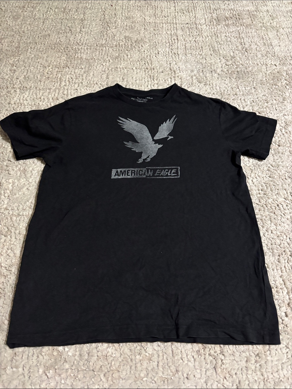 American Eagle Outfitters Black T-Shirt with Gray Eagle Graphic